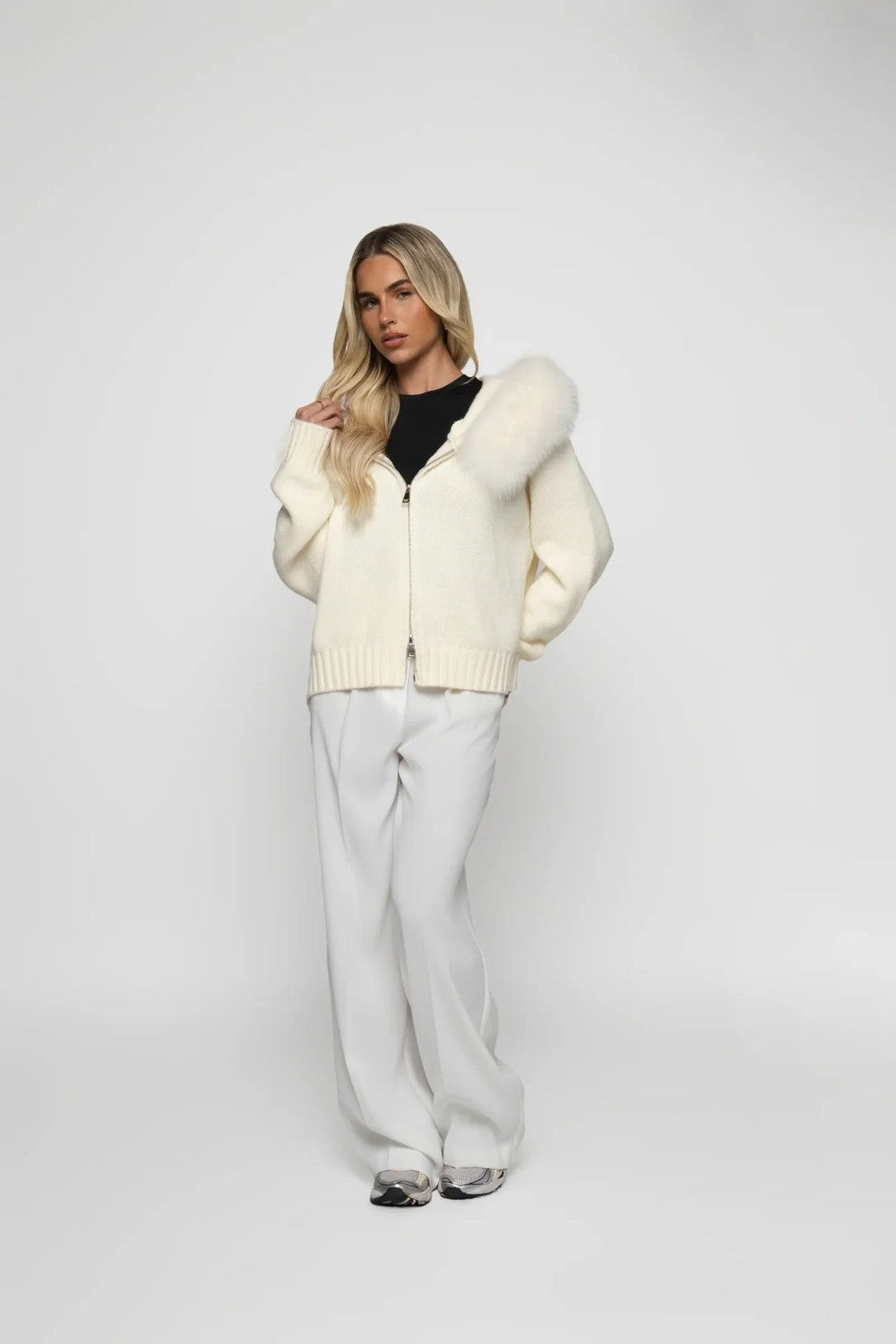 BELORA Ophélie hooded knit jacket white three-quarter
